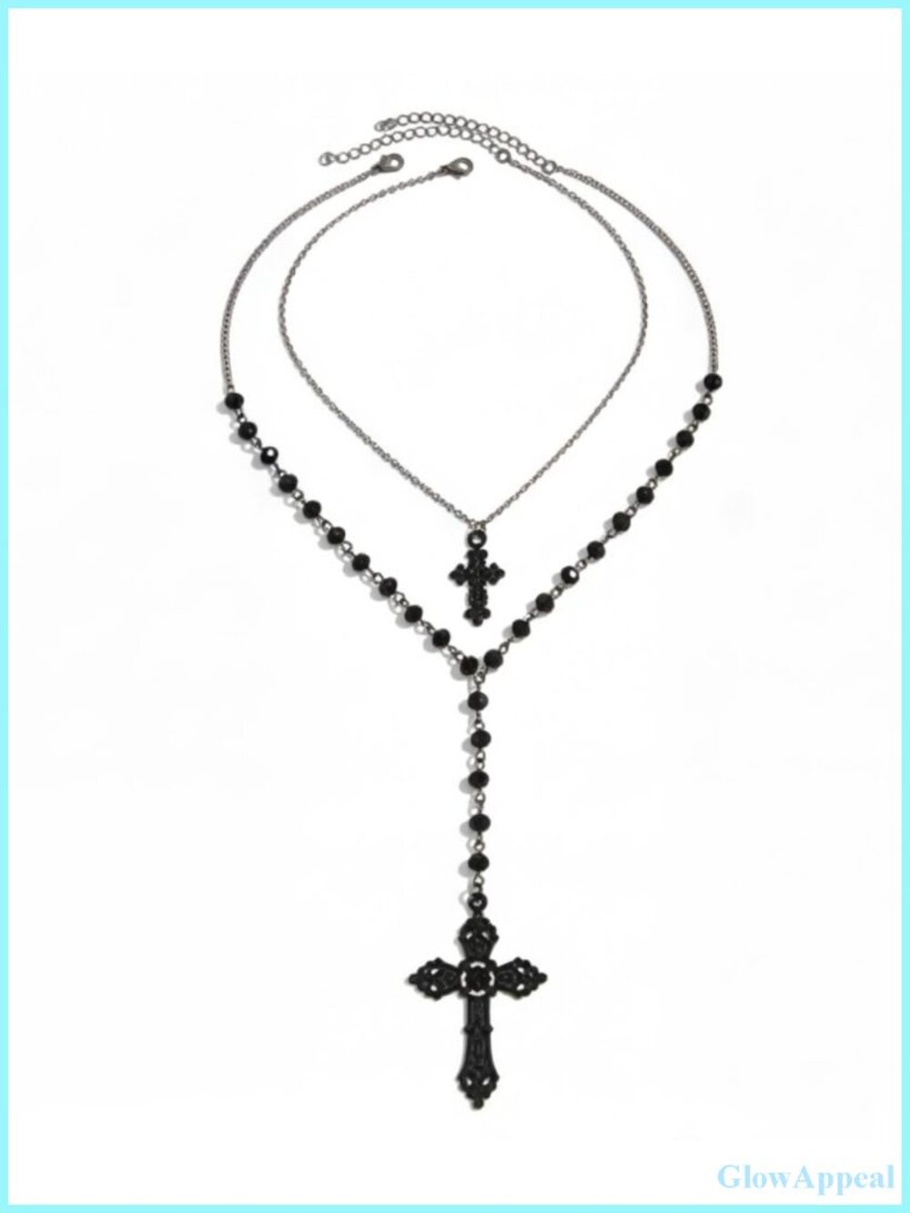 Layered Cross Necklace Set Rosary Bead Pendant Stainless Steel